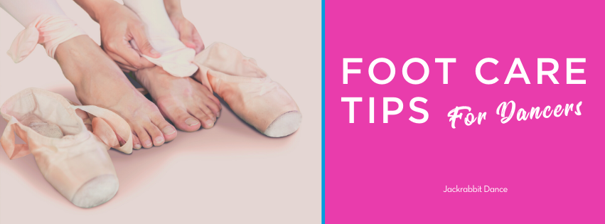 Foot care tips for dancers. A dancers without shoes is rubbing his or her bruised feet.