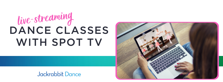 Live-streaming dance classes & Spot TV. Girl is live-streaming a dance class.