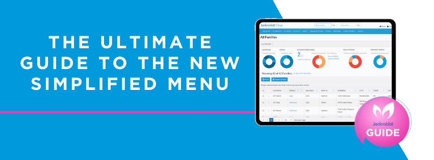 The Ultimate Guide to the New Simplified menu. Snapshot of the jackrabbit menu dashboard on a tablet.