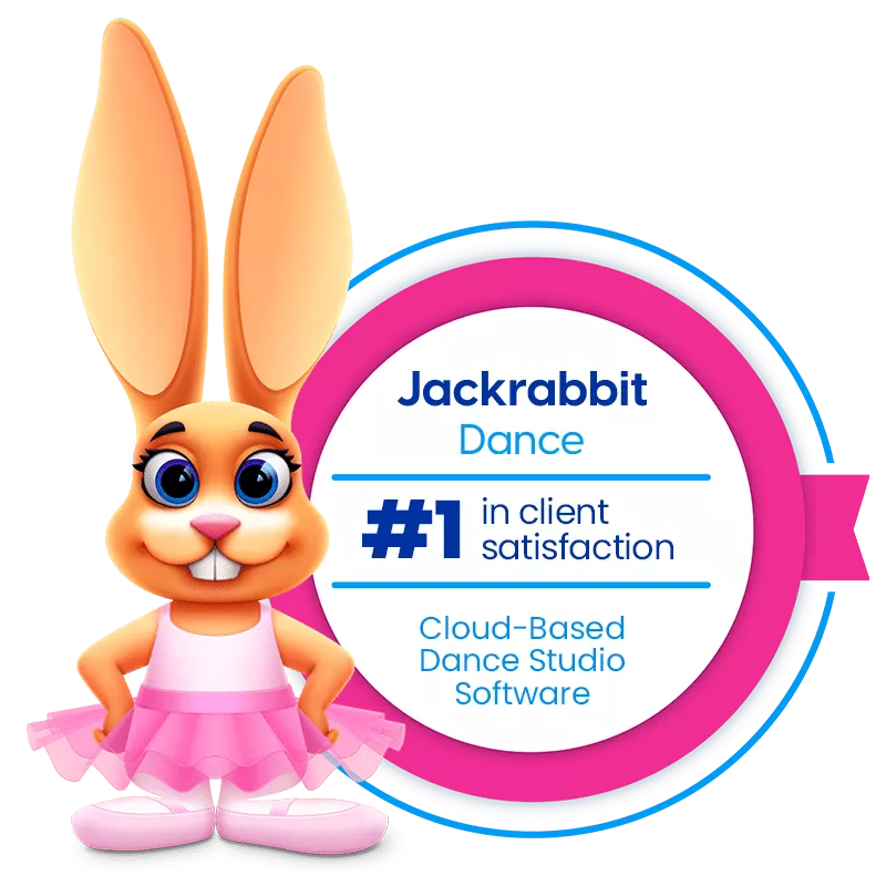 Jackrabbit Dance bunny and #1 client satisfaction badge