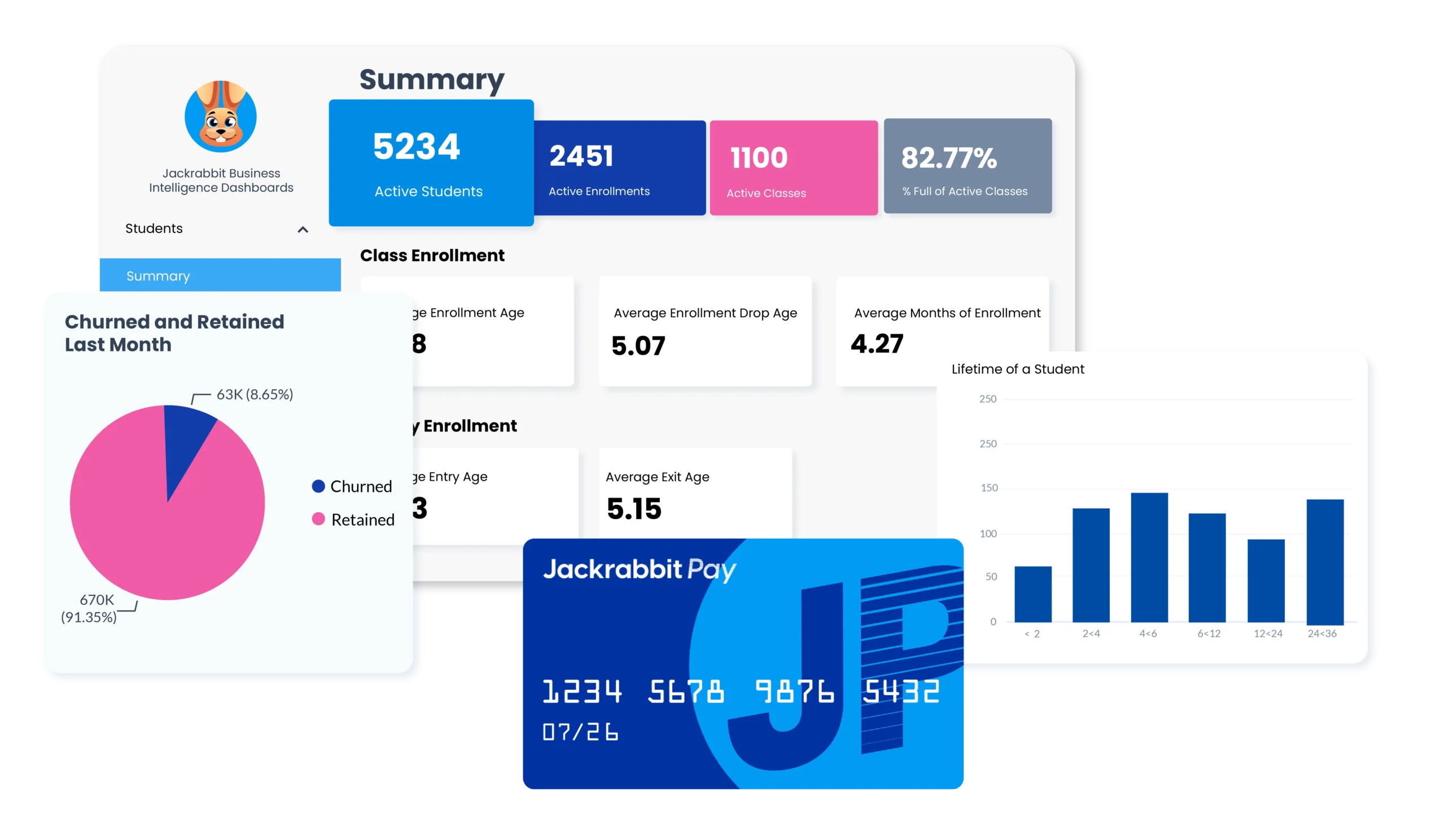 Jackrabbit Dance graphs, charts, summary dashboard and credit card