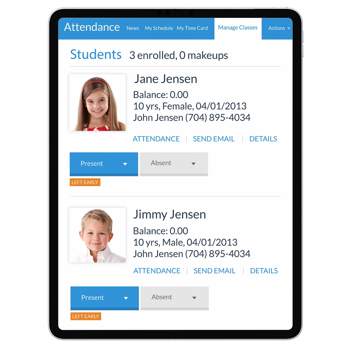 student attendance tracking screen tablet