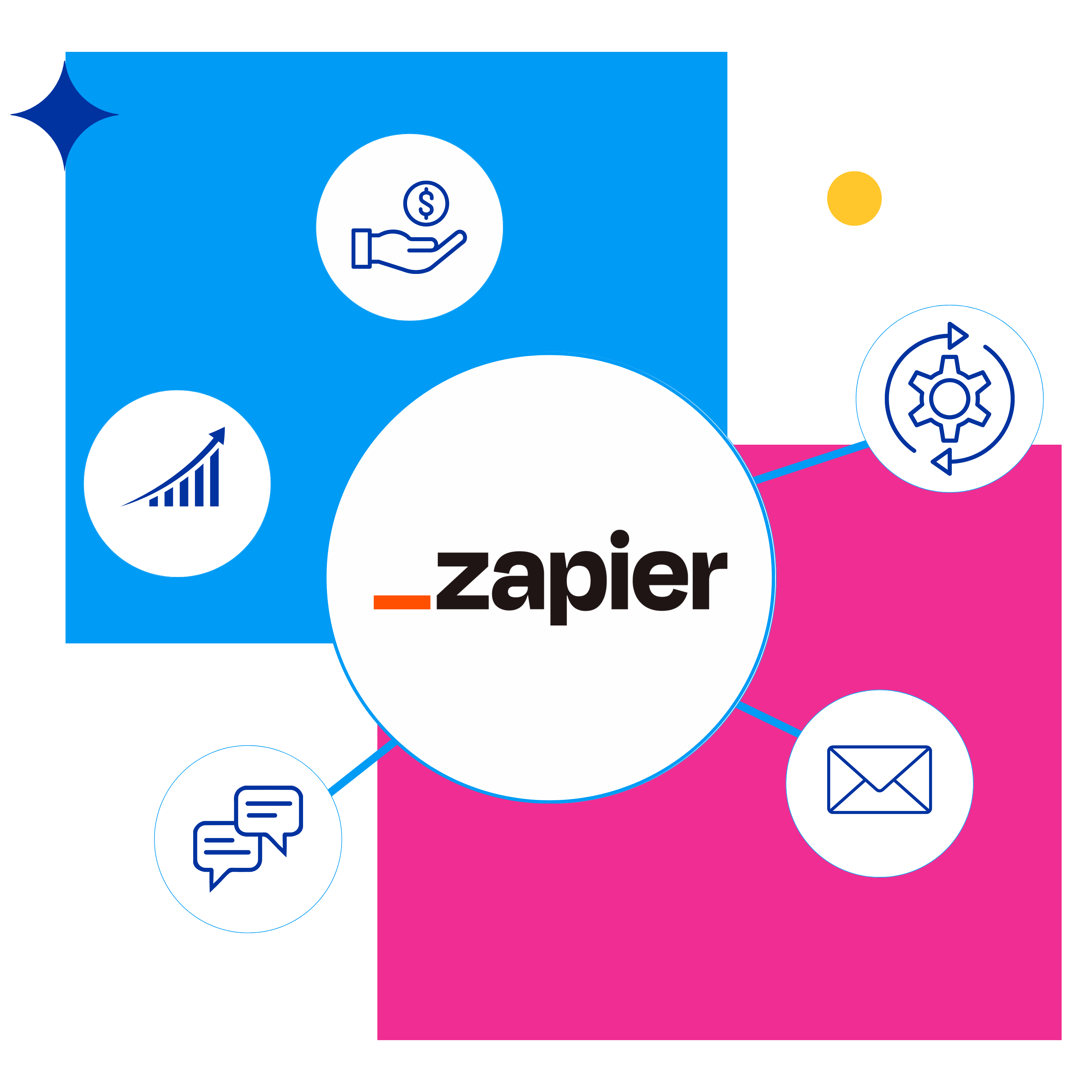 Zapier logo blue and pink blocks with icons
