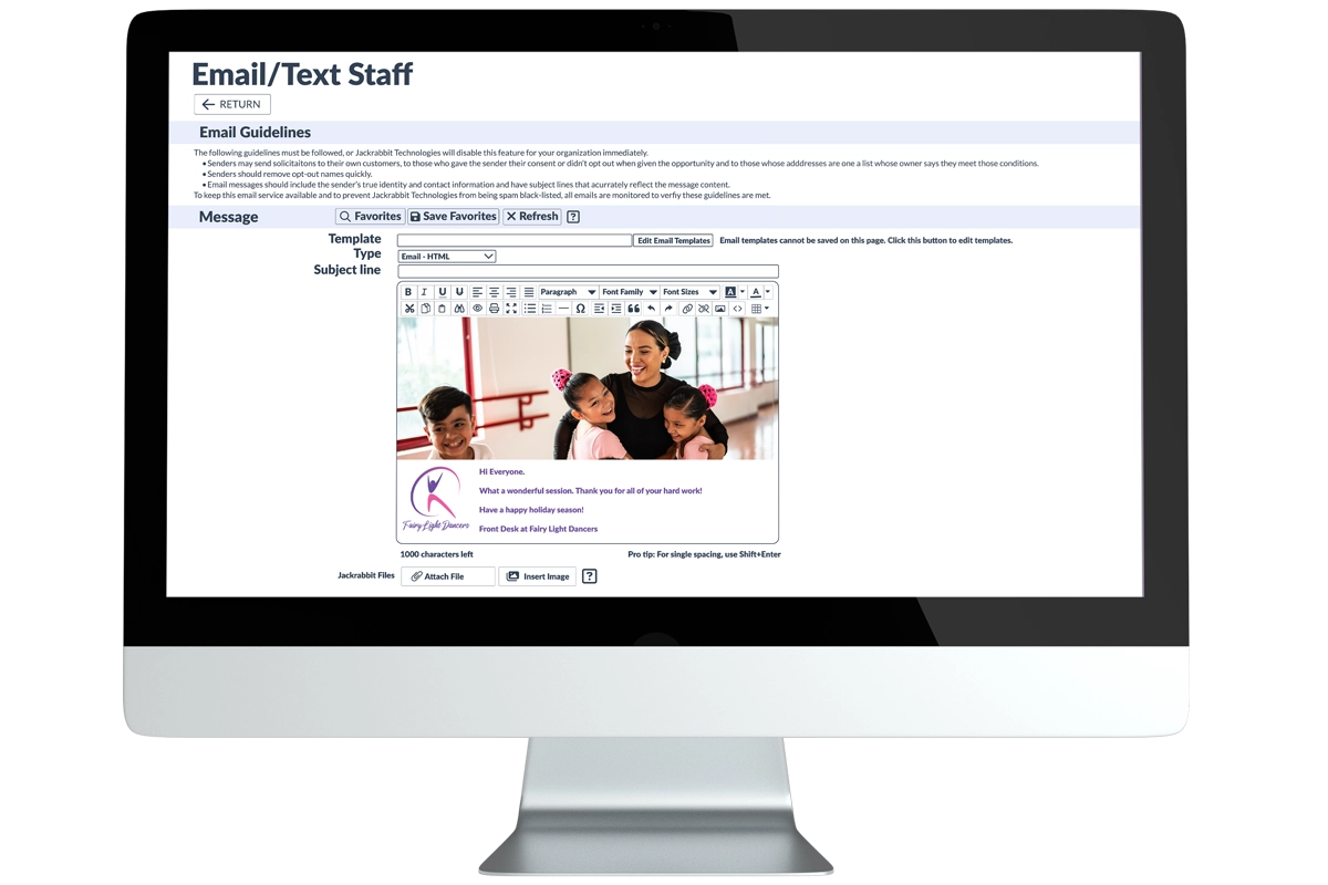 email/text staff screen desktop