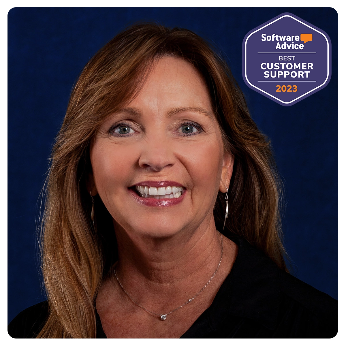 Janet Bartlett headshot and customer support badge