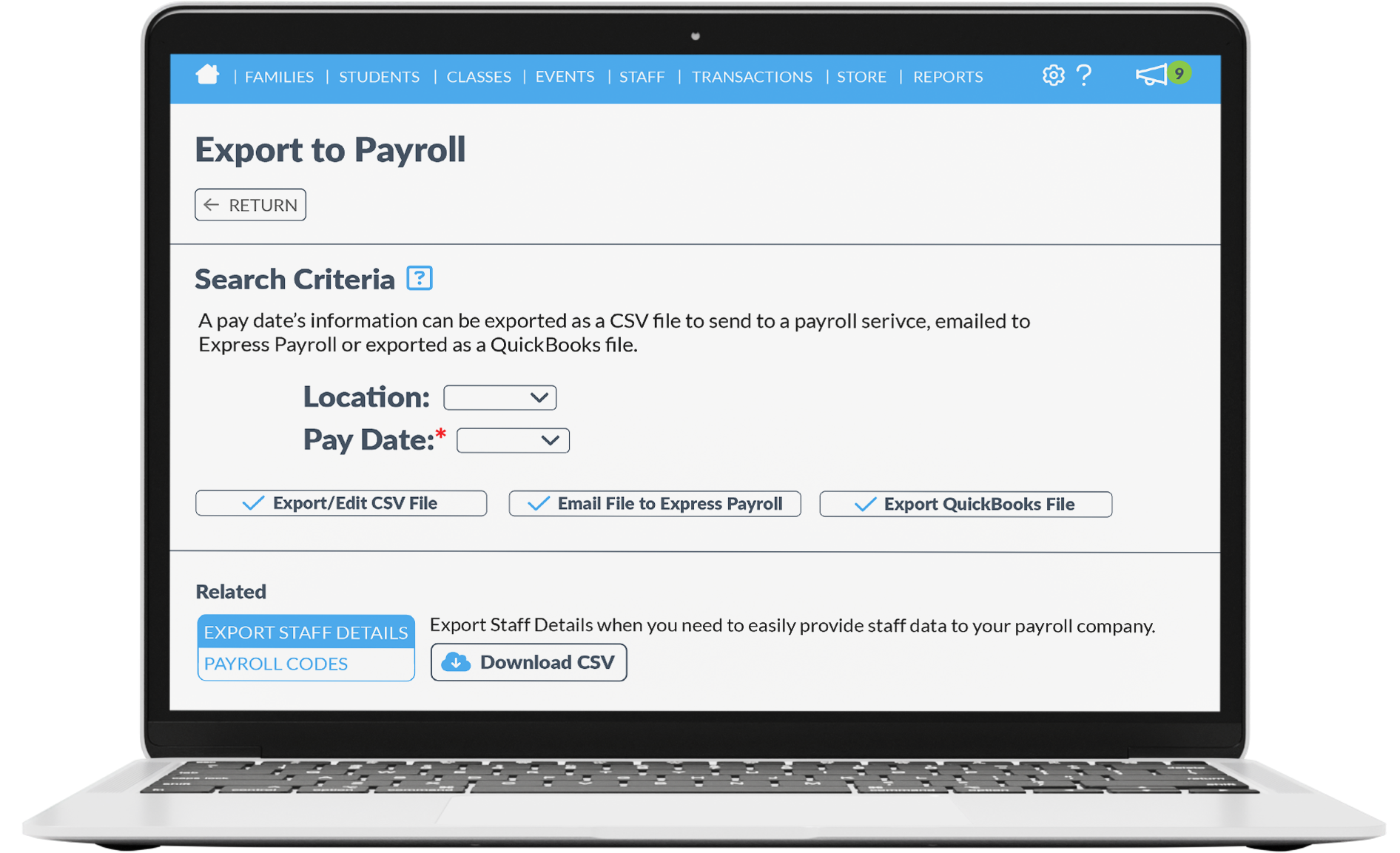 export payroll laptop screen