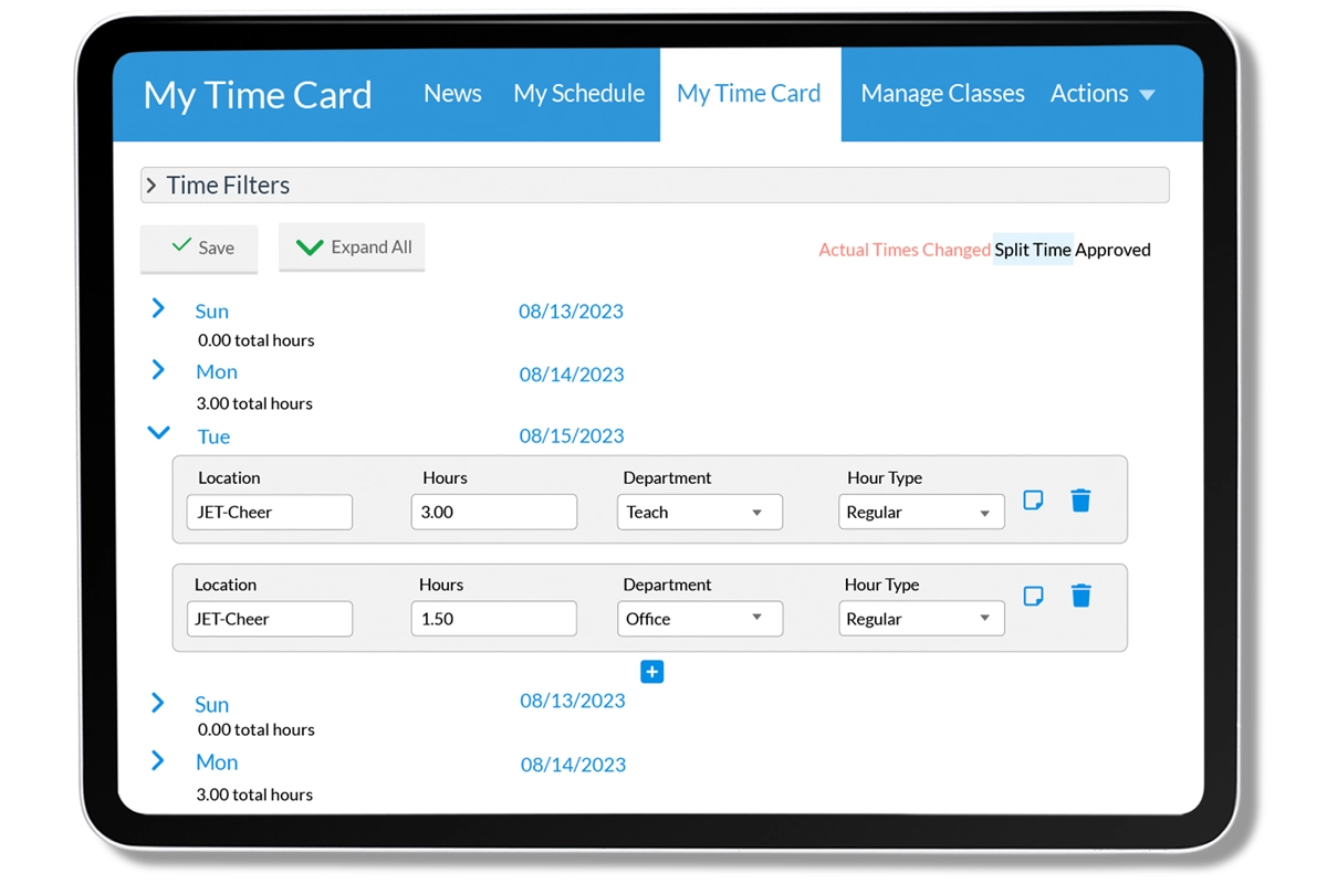 staff time card tablet screen