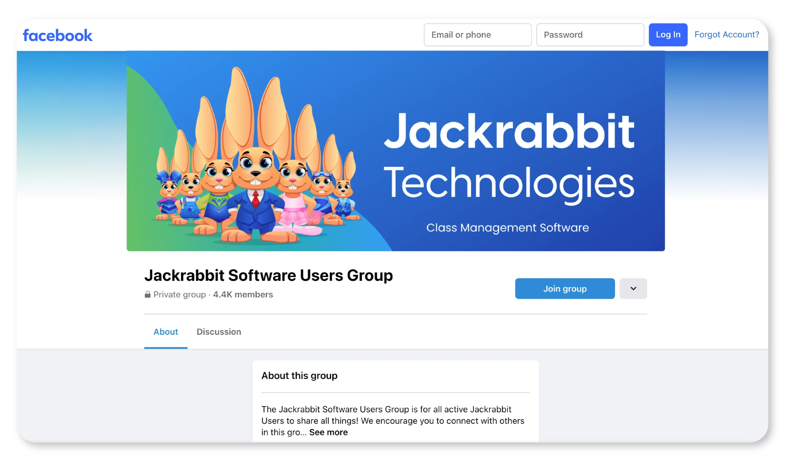 Jackrabbit Technologies software users facebook group screen