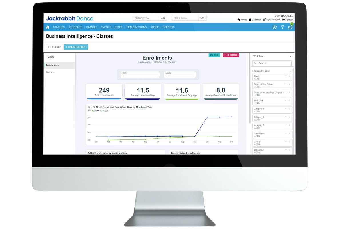 enrollments screen jackrabbit dance graph