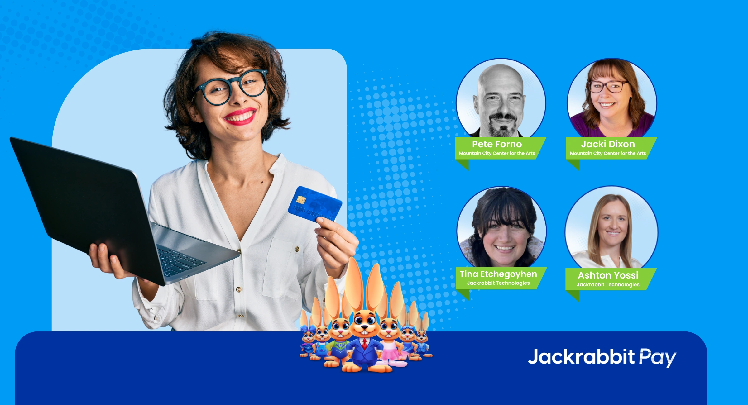 woman credit card speakers jackrabbit pay logo